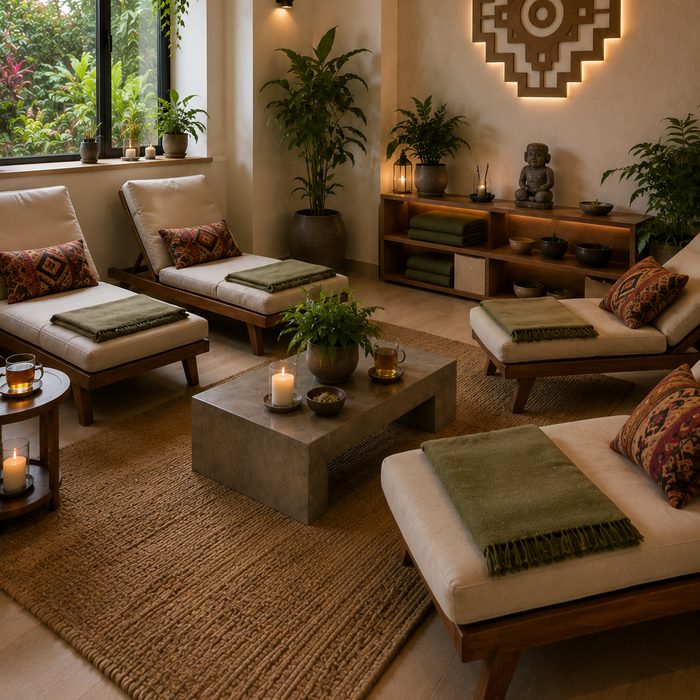 Espacio de recuperación y reposo con textiles andinos