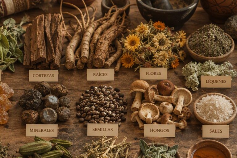 Cortezas, raíces, flores, semillas y minerales de la materia médica andina